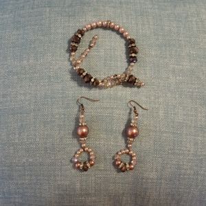 Rose gold costume earrings and bracelet set/ pink